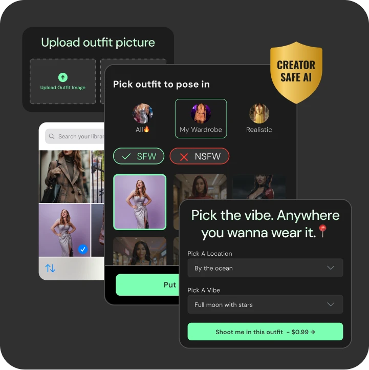 Upload your outfit photo, then tap 'Put me in this outfit'.
