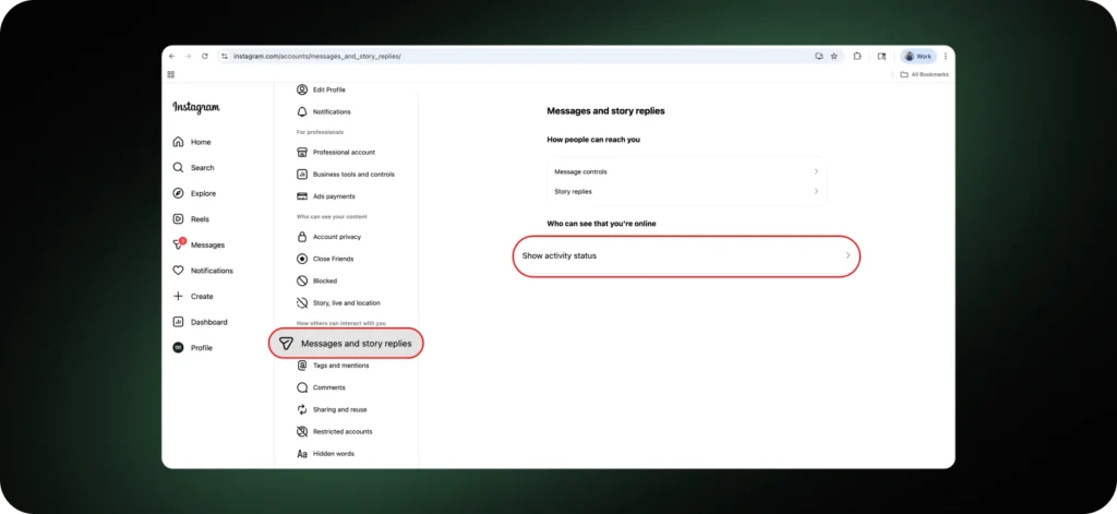Click the option “Messages and story replies”